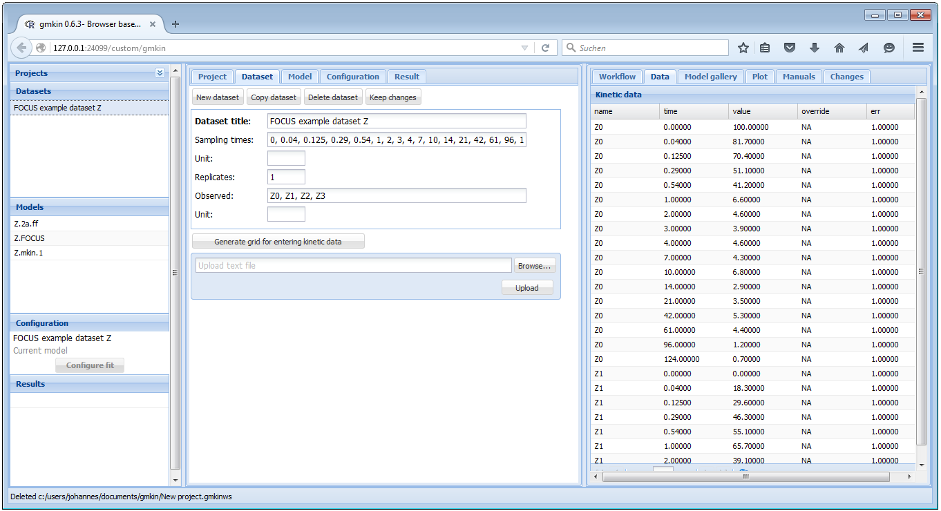 Screenshot of the GUI after loading a dataset